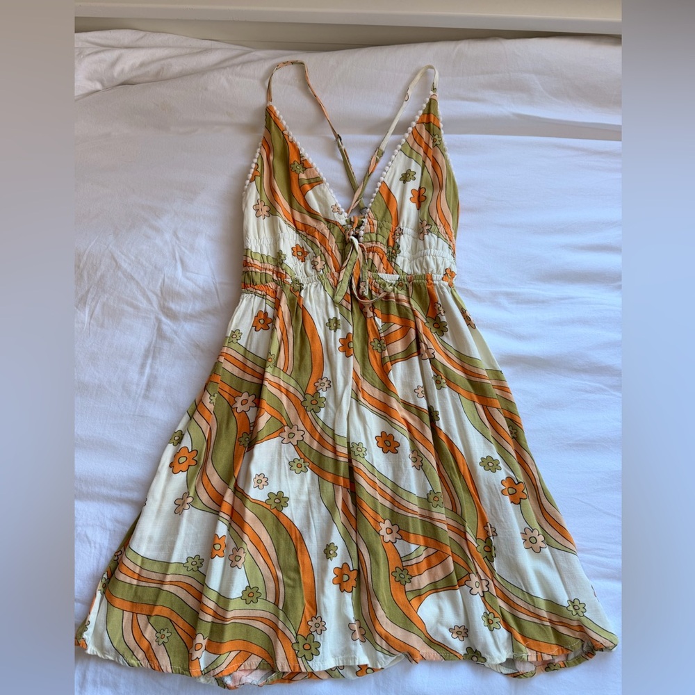 Wild Fable Backless Floral Dress in Orange and Green